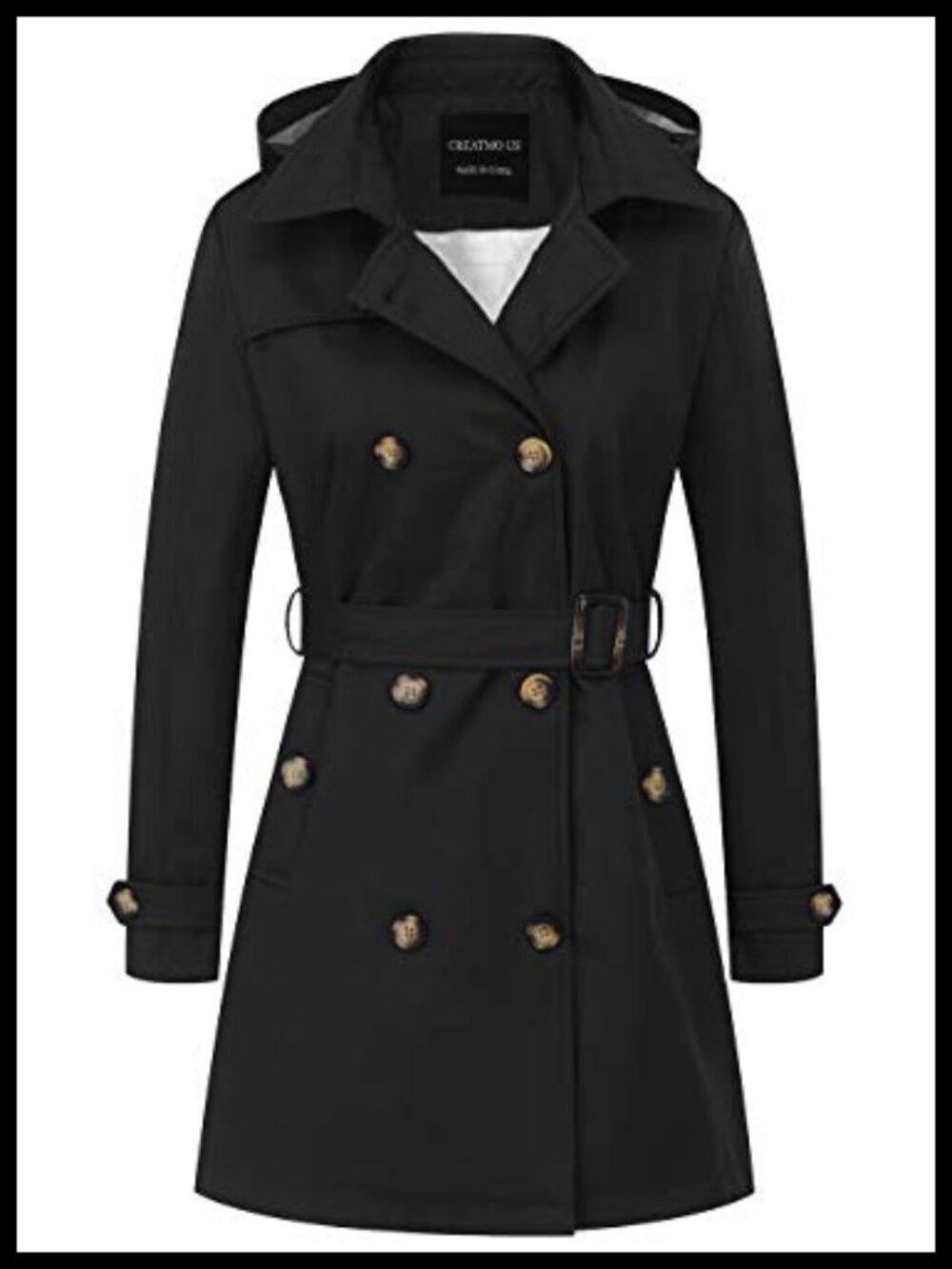 Women's Trench Coat Double-Breasted Classic Lapel Overcoat Belted Slim